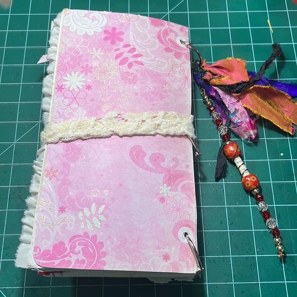 Pink "Hey Diddle Diddle" Junk Journal with Gems and Black Lace Trim - Picture 4 of 12